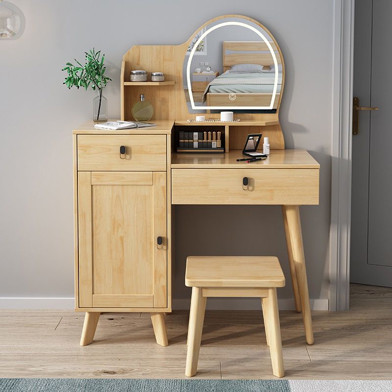 Rubberwood Vanity Set with Stool and Mirror Scandinavian Drawers Dresser Clearhalo 'Bedroom Furniture' 'furn' 'furn_makeup_vanities' 'Furniture' 'Makeup Vanities' 'makeup_vanities' 1200x1200_87c2a3c9-011c-4c3d-8b29-6417eae12248