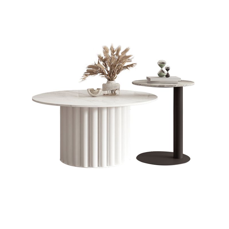 Slate Top Coffee Cocktail Table Modern Round Pedestal Coffee or End Table