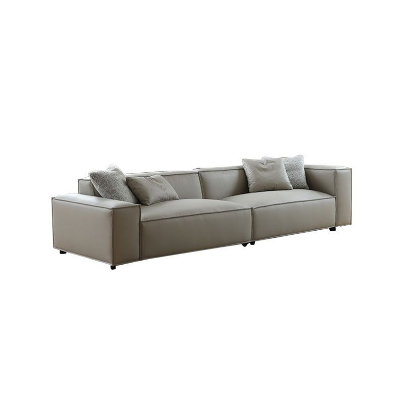Modern 3/4-seater Leather Sofa Stationary Square Arm Sofa in Gray