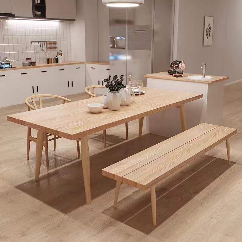 Mesa de comedor de rectángulo de madera natural Ceniza Mesa moderna con 4 patas