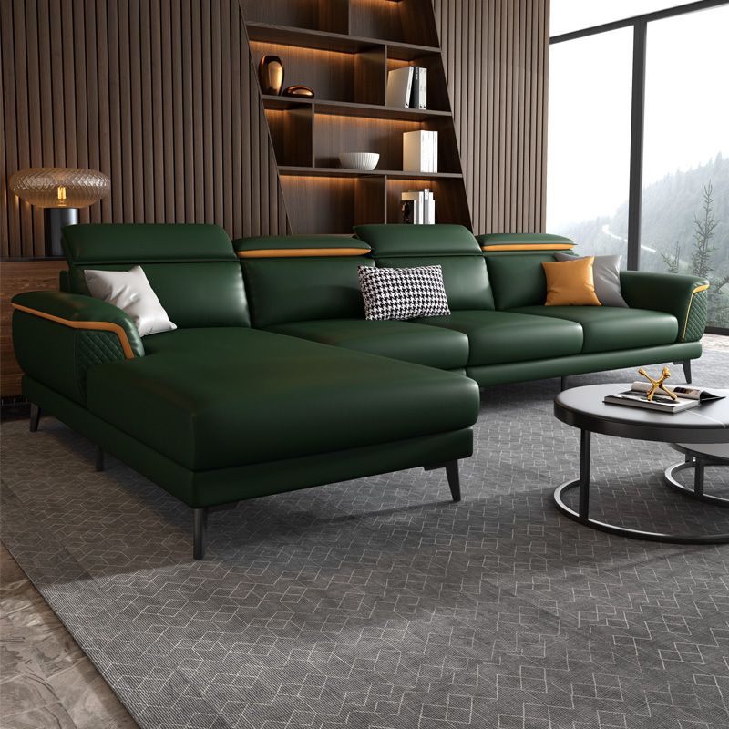 Modern 4-Seater Sectional with Adjustable Head Pillow and Pillow Top Arms