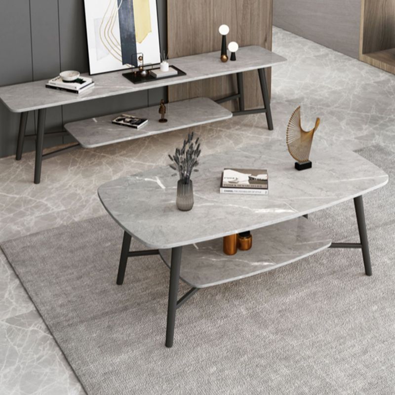 Table basse rectangulaire en ardoise, 4 pieds, 1 table de cocktail simple avec étagère de rangement