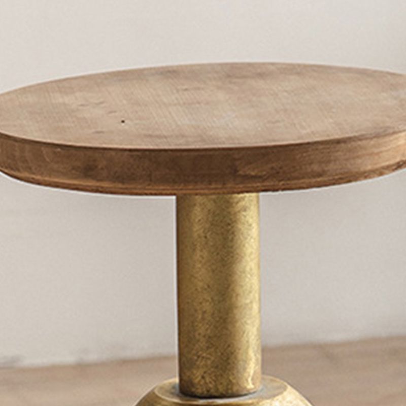 フランスのカントリーウッドラウンドトップサイドテーブル鉄台座エンドテーブル