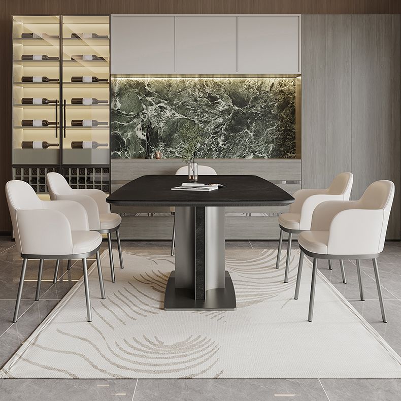 Black Stone Dining Table Set 1/4/5/7 Pcs Indoor Dinette Set with Leather Chairs Clearhalo 'Dining Room Sets' 'Dining Tables & Seating' 'dining_room_set' 'furn' 'furn_dining_room_set' 'Furniture' 'Kitchen & Dining Furniture' 1200x1200_87caf74e-244d-400c-ad47-908c3008ddd4