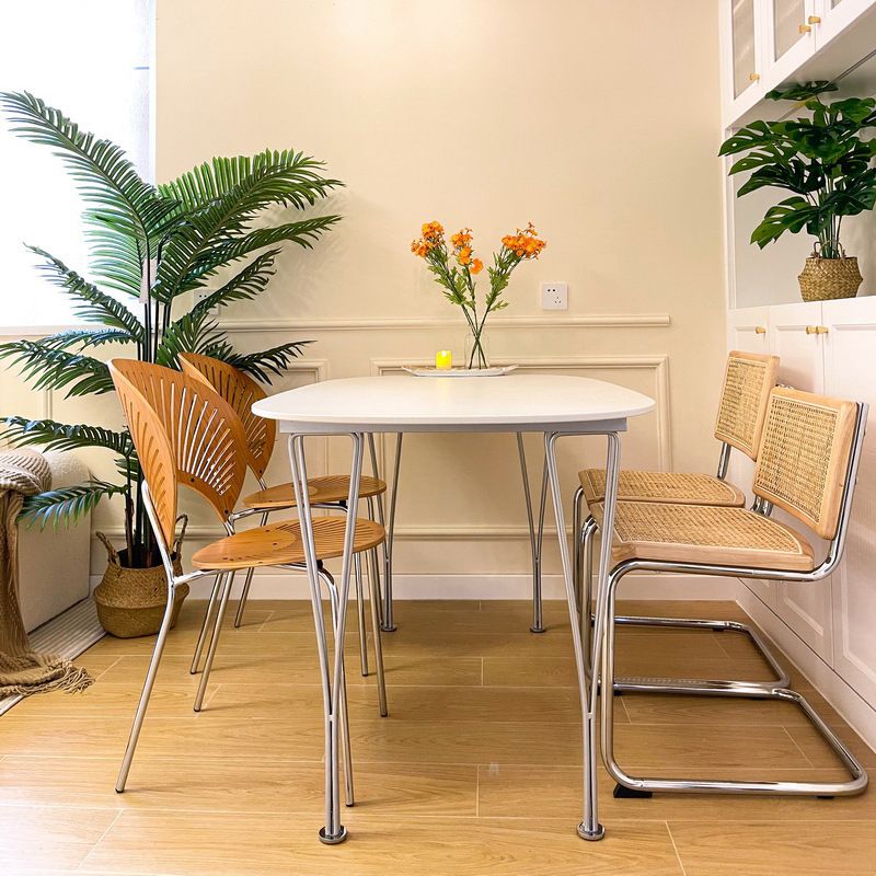 Mesa blanca de madera maciza mesa de comedor ovalado contemporáneo con 4 patas