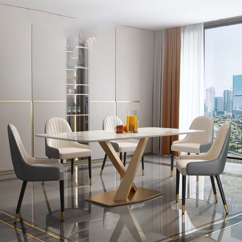 Glam Style Sintered Stone Table Rectangle Table with Metal Legs for Home Clearhalo 'Dining Tables & Seating' 'Dining Tables' 'dining_table' 'furn' 'furn_dining_table' 'Furniture' 'Kitchen & Dining Furniture' 1200x1200_87ce9401-1e79-4013-bfd3-2650c54b1976