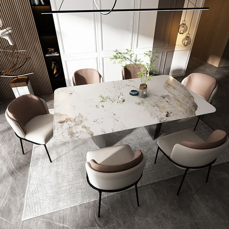 Modern 1/4/5/6/7 Pieces Dining Set Rectangle Stone Dining Table for Dining Room Clearhalo 'Dining Room Sets' 'Dining Tables & Seating' 'dining_room_set' 'furn' 'furn_dining_room_set' 'Furniture' 'Kitchen & Dining Furniture' 1200x1200_87cf3809-adae-4433-b37c-d9410b7e5faf