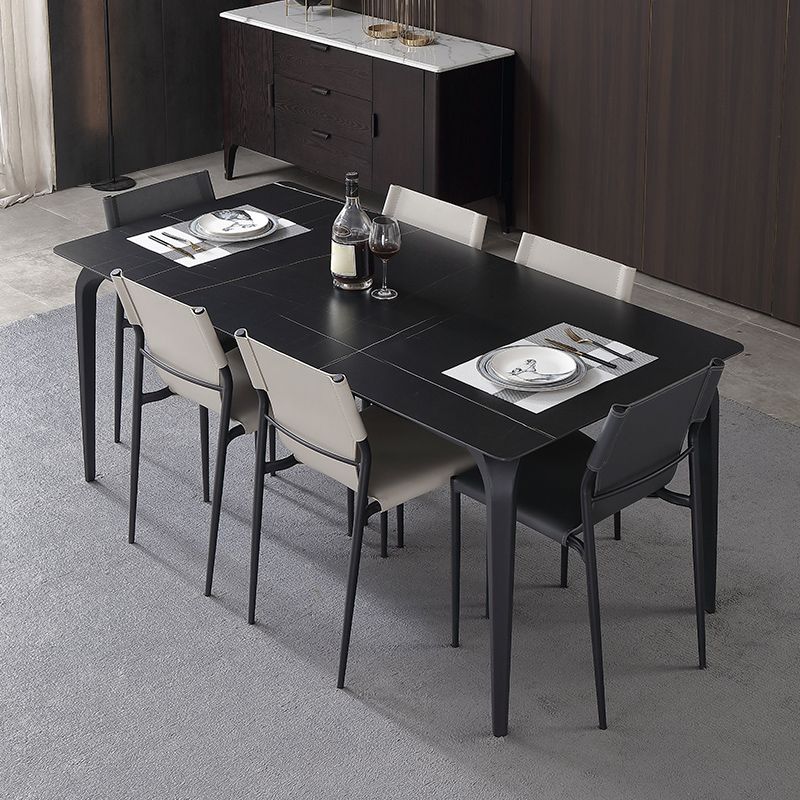 Rectangle 4 Legs Industrial Table Sintered Stone Fixed Table for Kitchen Clearhalo ' dining_table' 'Dining Tables & Seating' 'Dining Tables' 'furn' 'furn_dining_table' 'Furniture' 'furniture_dining_table' 'Kitchen & Dining Furniture' 'kitchen&dining_furn' 'kitchen' 'kitchen_dining_table' 1200x1200_87d02289-374d-4323-9139-8f62d75e1301