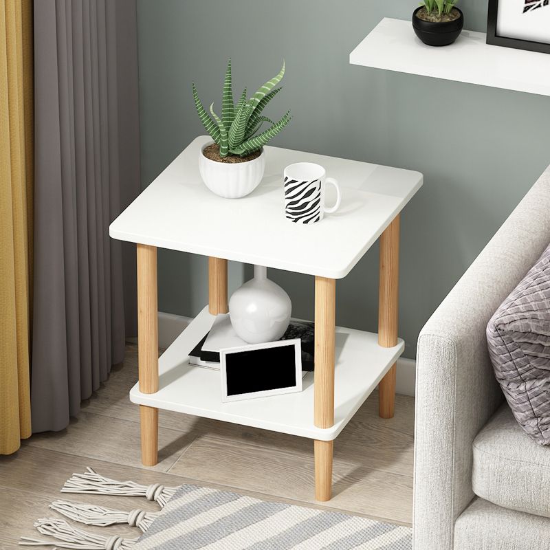 Modern Wood End Slide Table Double Tier Corner Table with Storage