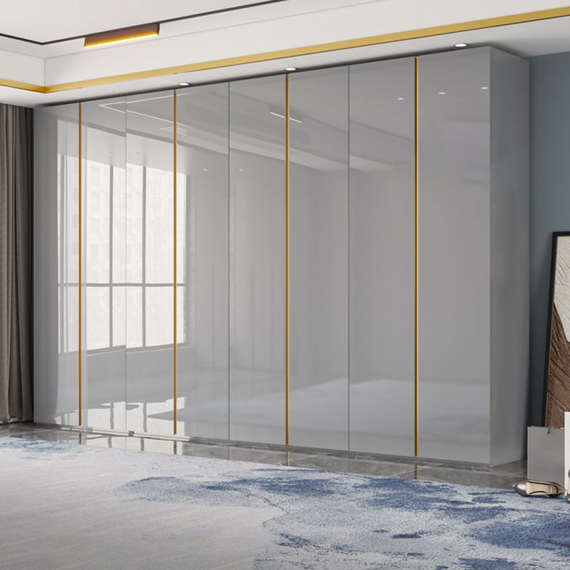 Gabinete de almacenamiento gris alto en brillo gabinete moderno con puertas con bisagras