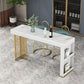 Marble Table with Rectangle Table Top Gold Double Pedestal Table- 41.3" H Clearhalo 'Bar Furniture' 'Bar Tables' 'bar_tables' 'furn' 'furn_bar_tables' 'Furniture' 'furniture_bar_tables' 'Kitchen & Dining Furniture' 1200x1200_87d4deaa-7b38-4cc7-9070-eaa74748253f