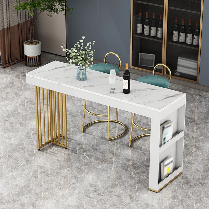 Marble Table with Rectangle Table Top Gold Double Pedestal Table- 41.3" H Clearhalo 'Bar Furniture' 'Bar Tables' 'bar_tables' 'furn' 'furn_bar_tables' 'Furniture' 'furniture_bar_tables' 'Kitchen & Dining Furniture' 1200x1200_87d4deaa-7b38-4cc7-9070-eaa74748253f