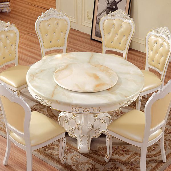 Oak Wood Victorian Round Table Faux Marble Top Dining Table with Pedestal Base Clearhalo 'Dining Tables & Seating' 'Dining Tables' 'dining_table' 'furn' 'furn_dining_table' 'Furniture' 'furniture_dining_table' 'Kitchen & Dining Furniture' 'kitchen' 'kitchen_dining_table' 1200x1200_87d73d66-e2b7-4aa9-9e72-cb3398b26825