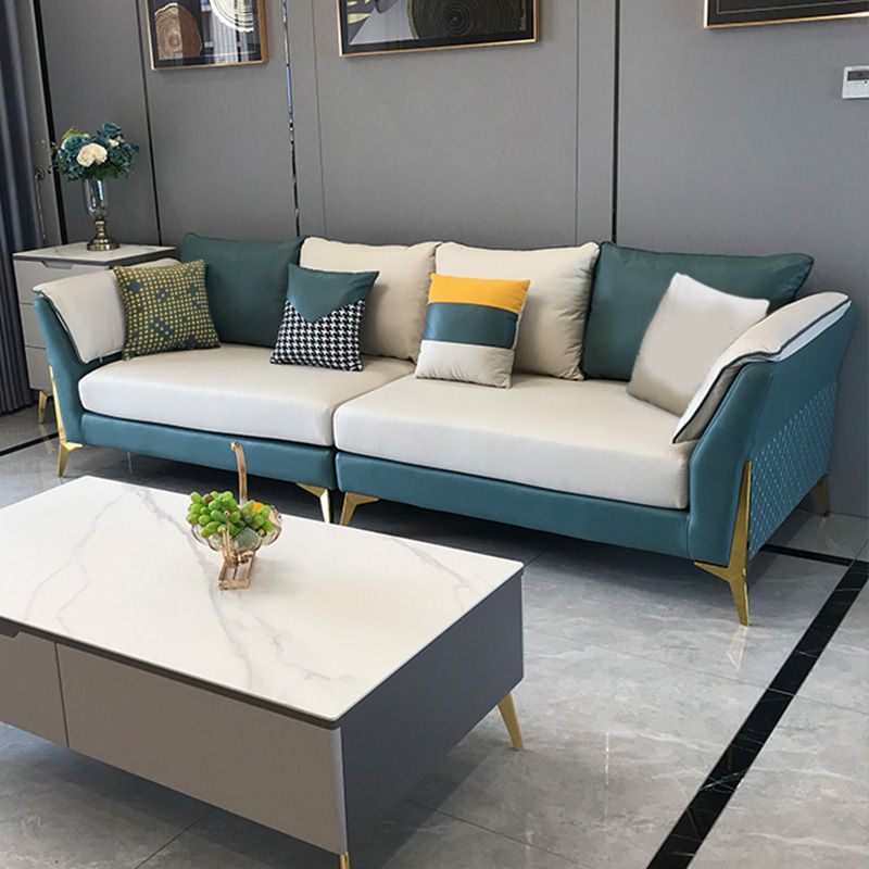 Blue and Cream Faux Leather Sectional Waterproof Sofa with Removable Cushions Clearhalo 'furn' 'furn_sectionals' 'Furniture' 'furniture_sectionals' 'Living Room Furniture' 'Sectionals' 1200x1200_87dc41f6-e1f1-4200-b99d-5a62fad6e1a6