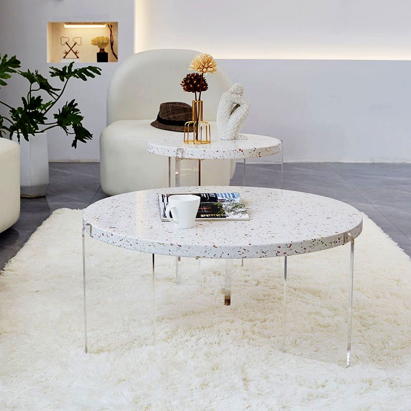 Eigentijdse ronde terrazzo cocktailtafel metaal/acryl salontafel met 3 poten
