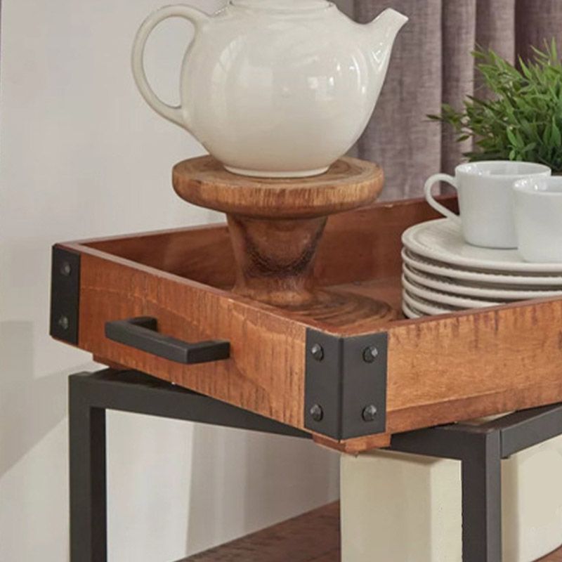 Modern Open Storage Kitchen Trolley Pine Wood Rolling Prep Table