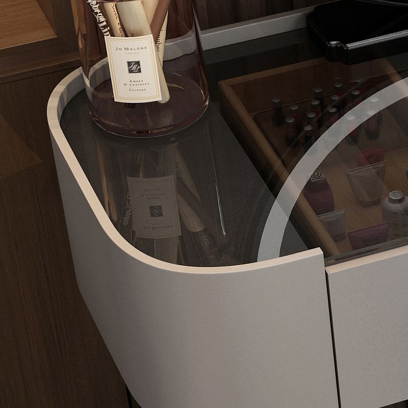 Contemporary Glass Top Make-up Vanity with Drawers in Wooden Frame