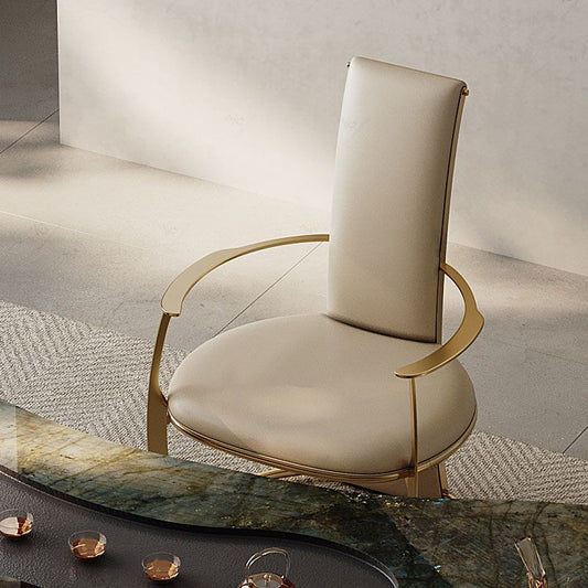 Upholstered Arm Chair Glam Style Metal Dining Chairs for Dining Room