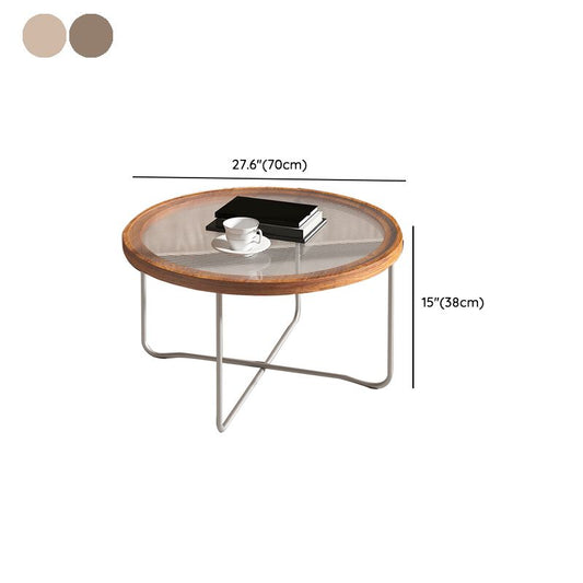 Round Glass Top Coffee Table Set Frame Cocktail Table with Wood Accent Clearhalo 'Coffee & Accent Tables' 'Coffee Tables' 'coffee_tables' 'furn' 'furn_coffee_tables' 'Furniture' 'Living Room Furniture' 1200x1200_87fcae74-7e2b-40cf-8c94-f287f36b0625