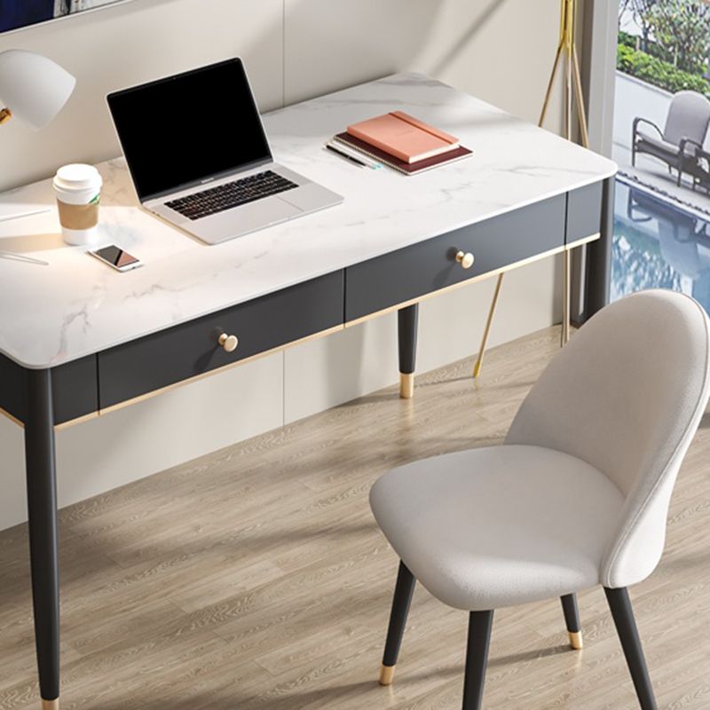 White and Black Writing Desk Rectangular Shaped Office Desk with 1/2 Drawers Clearhalo 'furn' 'furn_office_desk' 'Furniture' 'Office Desks' 'Office Furniture' 'office_desk' 1200x1200_87fdd4e3-c4b9-4981-a6b5-94df869124e7
