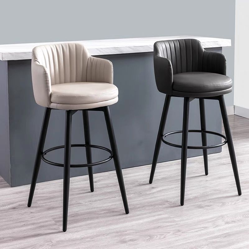 Contemporary Swivel Bar Stool Upholstered Leather Stools with Footrest Clearhalo 'Bar Furniture' 'Bar Stools' 'bar_stools' 'furn' 'furn_bar_stools' 'Furniture' 'Kitchen & Dining Furniture' 1200x1200_87fe23db-5c9c-453c-9d0d-b93505524a0c