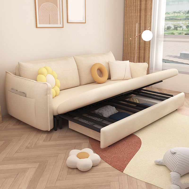 Scandinavian White Sleeper Sofa Faux Leather Foam Convertible Sofas Clearhalo 'furn' 'furn_futons' 'Furniture' 'Futons & Daybeds' 'Futons' 'Living Room Furniture' 1200x1200_87fec6ff-d765-494c-a74e-fc301b3ad17a