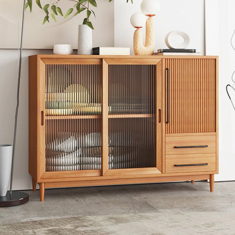 Server da pranzo in stile moderno pino in legno solido server del soggiorno con porte di vetro