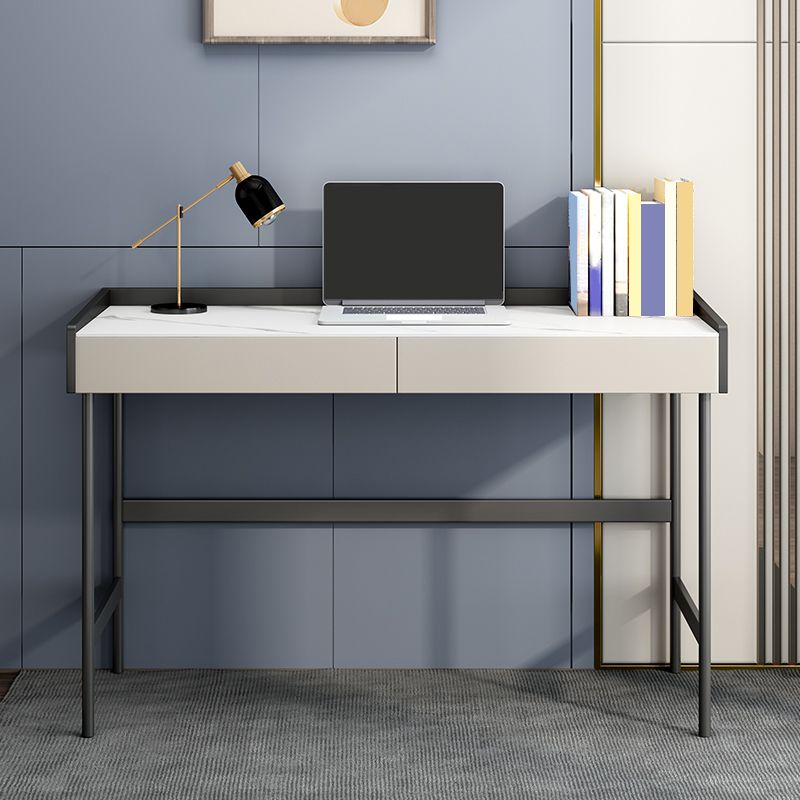Stone Contemporary Writing Desk Bedroom Office Desk with Black Legs Clearhalo 'furn' 'furn_office_desk' 'Furniture' 'Office Desks' 'Office Furniture' 'office_desk' 1200x1200_8803d726-af70-4073-b011-e3fd7873182c