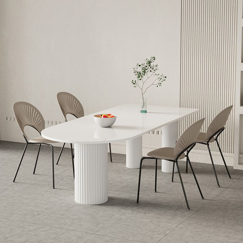 Contemporary White Color Faux Marble Dinner Table with 3 Legs Clearhalo 'Dining Tables & Seating' 'Dining Tables' 'dining_table' 'furn' 'furn_dining_table' 'Furniture' 'Kitchen & Dining Furniture' 1200x1200_880404b3-49cd-4397-a231-59a54c318f16