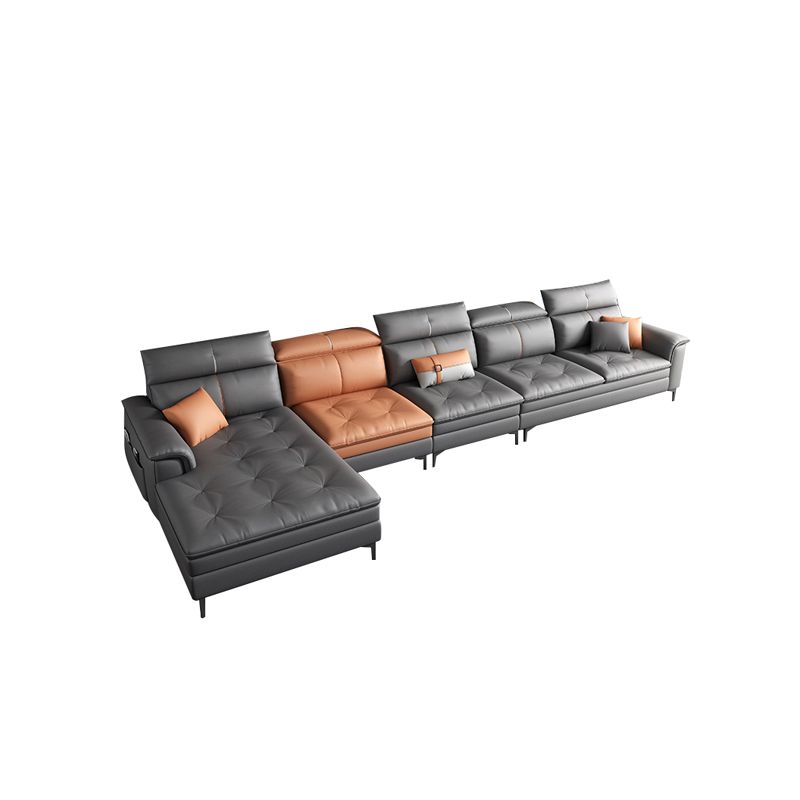 Black and Orange Pillow Top Arm Sectionals 37.4"High Cushion Back Sofa with Storage Clearhalo 'furn' 'furn_sectionals' 'Furniture' 'furniture_sectionals' 'Living Room Furniture' 'Sectionals' 1200x1200_8805c12c-5c76-4eb5-b322-5562cac12b3c