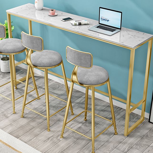 White Marble Table with Rectangle Table Top Gold Trestle Table - 41.3" H Clearhalo 'Bar Furniture' 'Bar Tables' 'bar_tables' 'furn' 'furn_bar_tables' 'Furniture' 'furniture_bar_tables' 'Kitchen & Dining Furniture' 1200x1200_8807a8e4-0685-43ff-85d3-974fa0ff3ea8