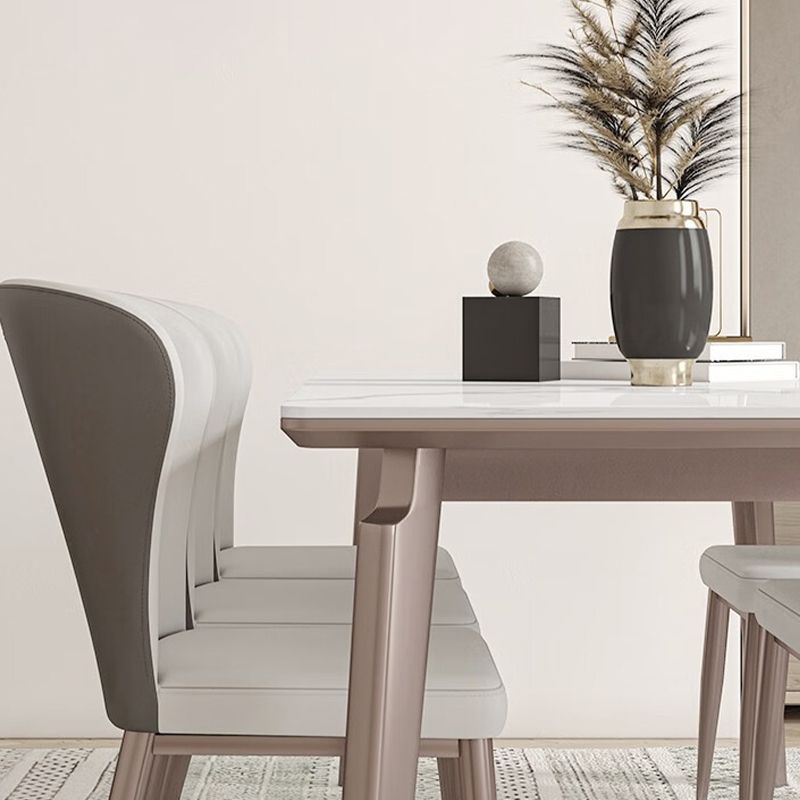 Mesa de comedor estilo Glam, mesa de comedor rectangular de piedra en blanco