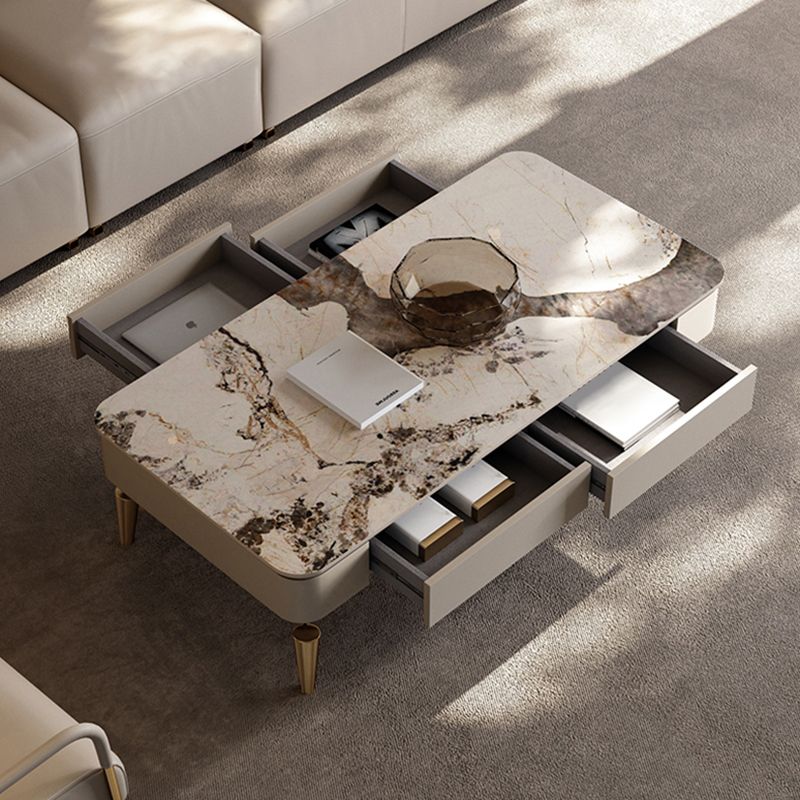 4 Legs Cocktail Table Modern Rectangle Single Coffee Table with 4 Drawers Clearhalo 'Coffee & Accent Tables' 'Coffee Tables' 'coffee_tables' 'furn' 'furn_coffee_tables' 'Furniture' 'Living Room Furniture' 1200x1200_880a3ef7-4172-44d0-9925-9fe7ebb5772a