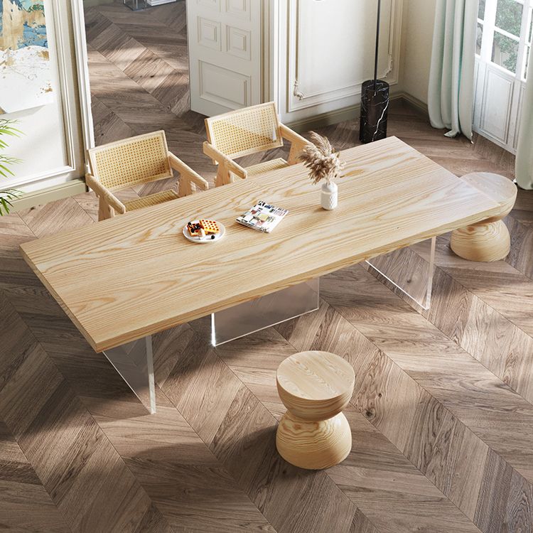 Vaste houten top eettafel modern natuurlijk acryl statief eettafel