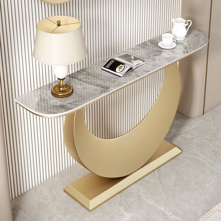 Stone Half Moon Accent Table 1-shelf 11.81" Wide Console Table for Hall Clearhalo 'Console Tables' 'console_tables' 'Entry & Mudroom Furniture' 'furn' 'furn_console_tables' 'Furniture' 1200x1200_880a795d-5f50-464a-b83e-f4e91d006b06
