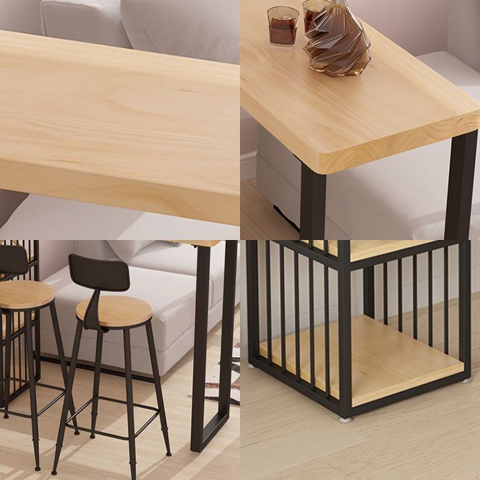 Kitchen Natural Wood Bistro Table Modern Rectangle Cocktail Bar Table with Storage