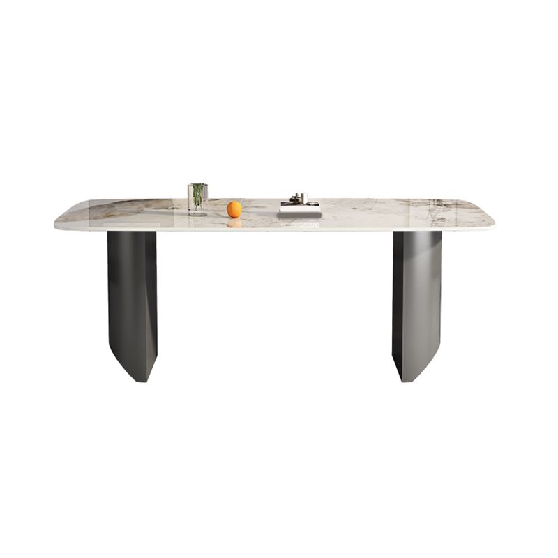 White Stone Top Dining Table Rectangular Tabletop with Metal Double Pedestal Base Clearhalo 'Dining Tables & Seating' 'Dining Tables' 'dining_table' 'furn' 'furn_dining_table' 'Furniture' 'Kitchen & Dining Furniture' 1200x1200_880dac22-98e9-42db-8479-7bc97429fbd2