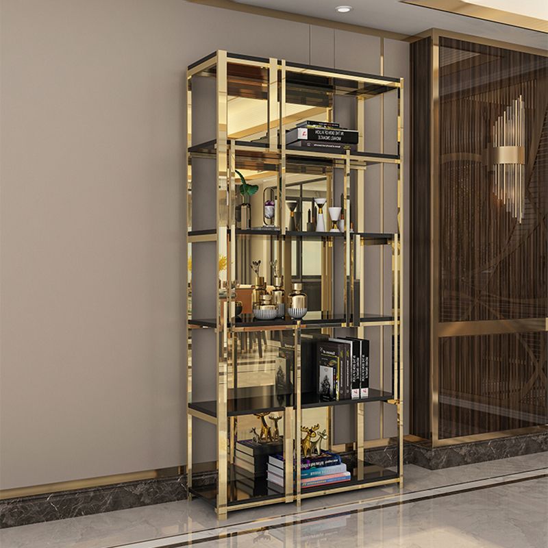 Gold Closed Back Bookshelf Glam Standard Engineered Wood Bookcase