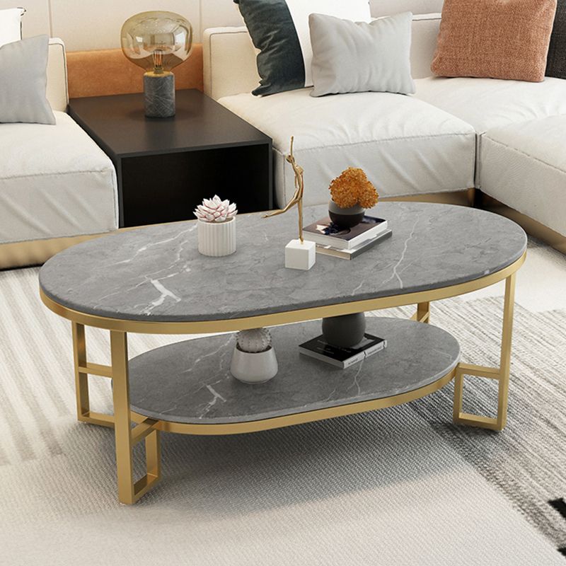 Glam 17.7" H Oval Slate Coffee Table Iron Frame Cocktail Table Clearhalo 'Coffee & Accent Tables' 'Coffee Tables' 'coffee_tables' 'furn' 'furn_coffee_tables' 'Furniture' 'Living Room Furniture' 1200x1200_8813b795-936b-4d92-b025-546164b79c32