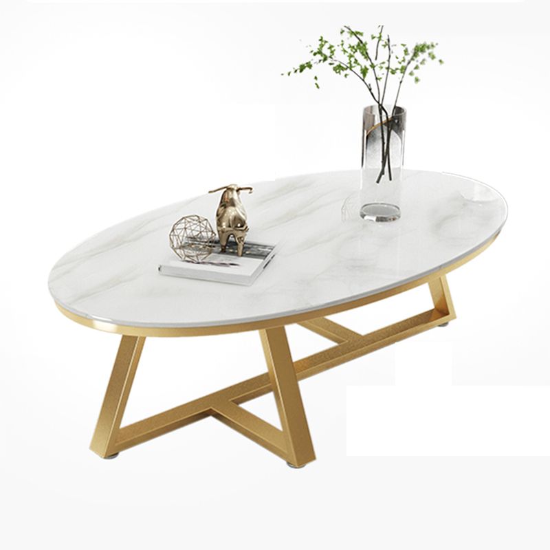 Glam Cross Legs Coffee Table Slate Oval Coffee Cocktail Table