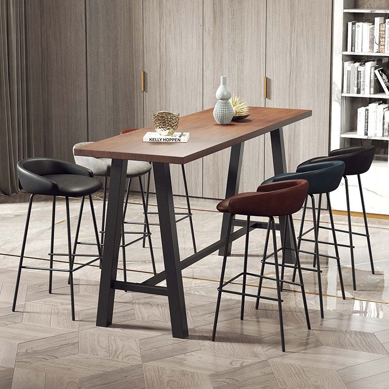 Industrial Black Metal Frame Bistro Table Brown Pine Wood Top Bar Table Clearhalo 'Bar Furniture' 'Bar Tables' 'bar_tables' 'furn' 'furn_bar_tables' 'Furniture' 'Kitchen & Dining Furniture' 1200x1200_8815b283-4595-474f-b0f1-995ce7f7c2df