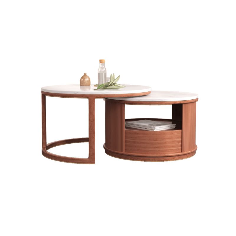 Mesa de café redonda de mesa de café juego con estante de almacenamiento