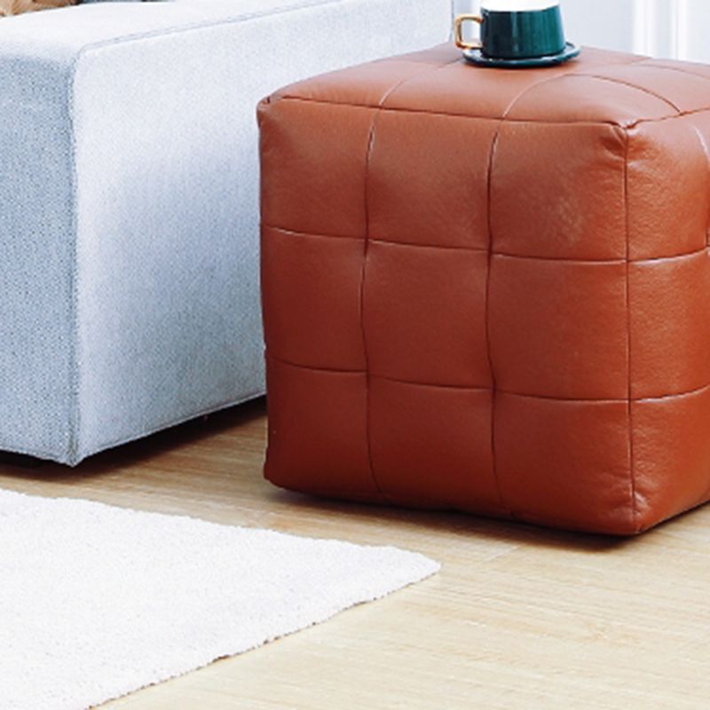 Contemporary Pouf Ottoman Genuine Leather Upholstered Tufted Square Ottoman Clearhalo 'furn' 'furn_ottomans_poufs' 'Furniture' 'Living Room Furniture' 'Ottomans & Poufs' 'ottomans_poufs' 1200x1200_88188b37-54ce-486f-9e2d-236ca13eb9df