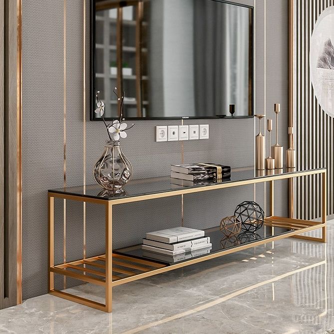 17.72 "H TV Style Glam Style Open Rangement Console TV avec 2 étagères pour le salon