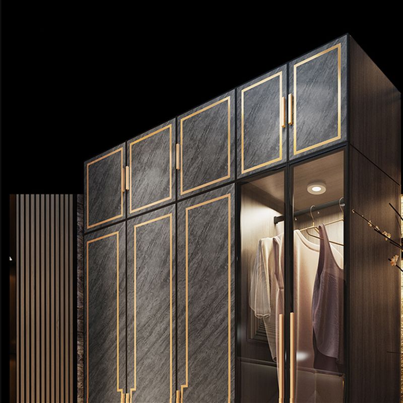 Grey Glass Door Armoire with Garment Rod Modern Storage Cabinet for Bedroom Clearhalo 'Armoires & Wardrobes' 'armoires_wardrobes' 'Bedroom Furniture' 'furn' 'furn_armoires_wardrobes' 'Furniture' 1200x1200_88253c2e-ba6d-4d8d-bc0f-6c9108708626