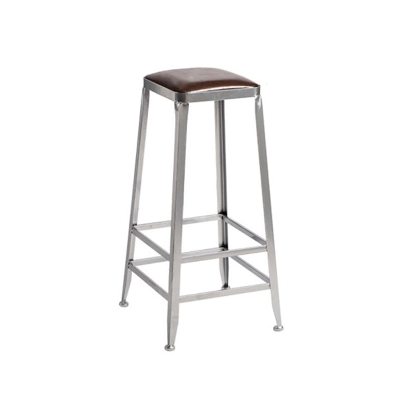 Industrial Square Iron Bar Stool Silver Footrest Bristol Stool Clearhalo 'Bar Furniture' 'Bar Stools' 'bar_stools' 'furn' 'furn_bar_stools' 'Furniture' 'Kitchen & Dining Furniture' 1200x1200_8827419a-ae22-4020-9e80-d3b5686f0a4d