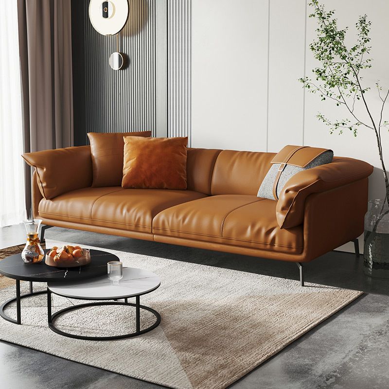 オレンジモダン3/4/5席ソファ本物/フェイクレザータキシードアームソファ