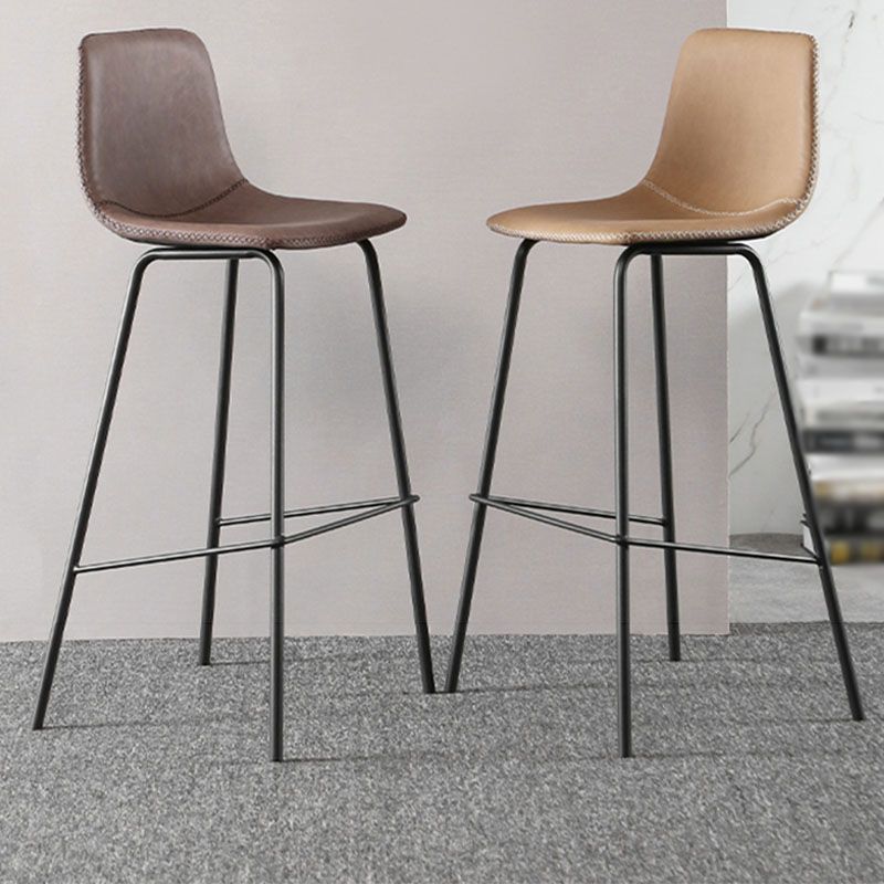 Nordic Backrest Counter Stool Iron Kitchen Bar Stool with Leather Cushion and Pedal Clearhalo 'Bar Furniture' 'Bar Stools' 'bar_stools' 'furn' 'furn_bar_stools' 'Furniture' 'furniture_bar_stools' 'Kitchen & Dining Furniture' 1200x1200_883527d5-7485-46ce-8d3d-ddc4783749ae