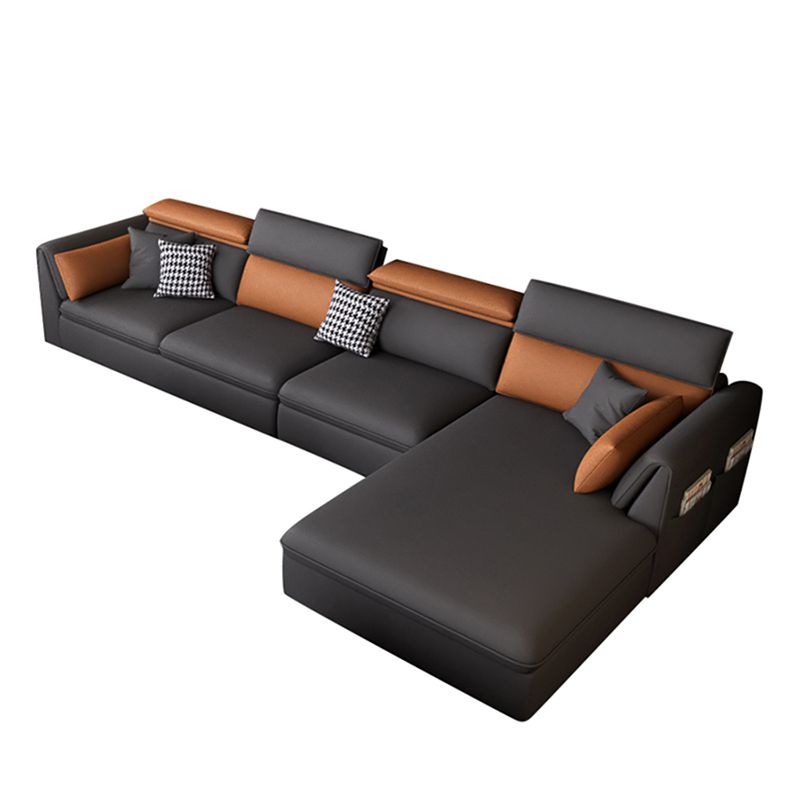 Stain-Resistant Faux Leather Flared Arm Sectional with Pillowed Back Cushions Clearhalo 'furn' 'furn_sectionals' 'Furniture' 'furniture_sectionals' 'kitchen' 'kitchen_sectionals' 'Living Room Furniture' 'Sectionals' 1200x1200_88352a0d-d55d-43a5-8128-8a5cab91d5be