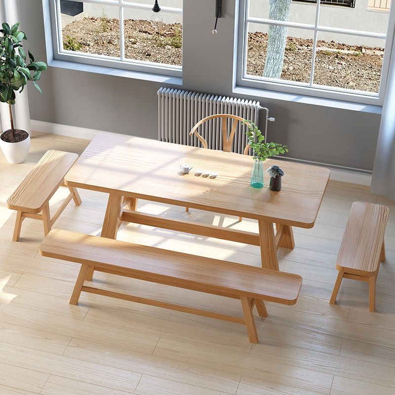Modern Pine Trestle Dining Table Wood Rectangle Table in Natural Clearhalo 'Dining Tables & Seating' 'Dining Tables' 'dining_table' 'furn' 'furn_dining_table' 'Furniture' 'Kitchen & Dining Furniture' 1200x1200_8835eaf5-06c5-41f7-8e25-52b51fdfb7e0